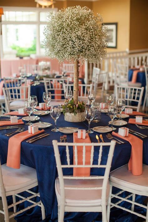 blue and peach wedding decorations.